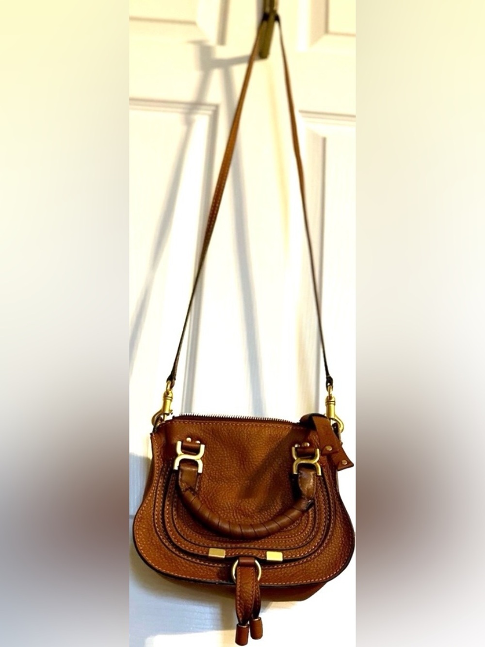 Chloé Mini Marcie Crossbody Bag Tan Grained Leather Like New - Picture 8 of 16